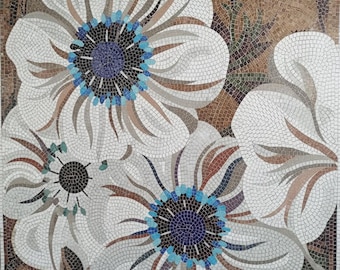 Mosaico floral de vidrio para pared, decoración de mosaico floral hecha a mano, obra de arte de azulejos de vidrio de lujo, mosaico personalizado para colgar en la pared