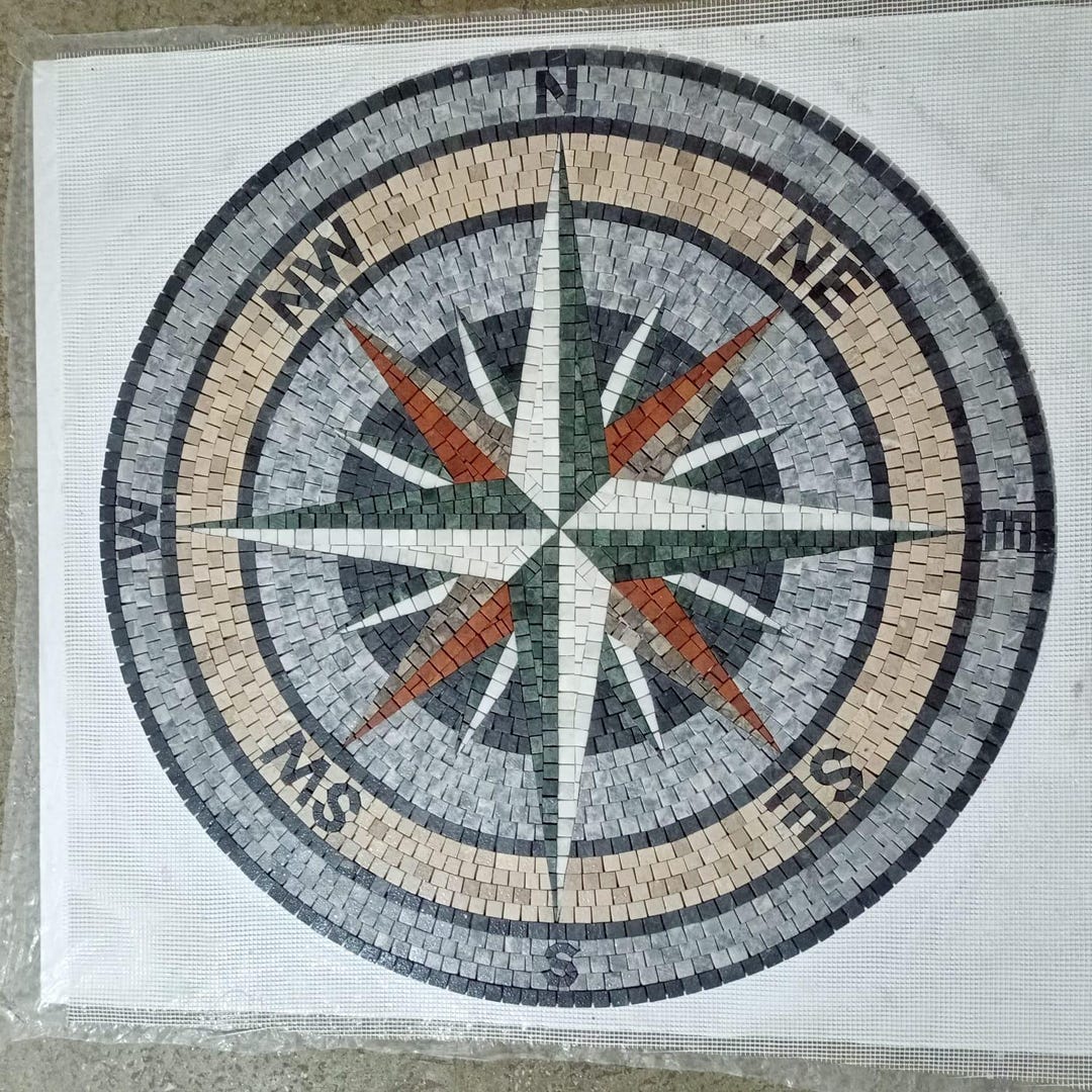 Compass Geometric Design Inlay Marble Mosaic Compass Medallion – Earth Tone Floor Medallion 6-7mm ...