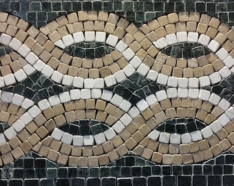 Marble Mosaic Border Tile 8" | Red Gold Stone Inlay Border | Handmade Decorative Marble Trim | Floor Wall Mosaic Accent