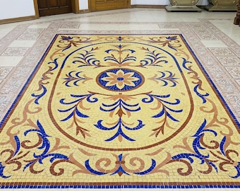 Piastrelle per pavimenti in mosaico di vetro con motivo floreale, realizzate a mano, decorazioni artistiche per pavimenti, medaglioni di lusso in mosaico di vetro, disponibili in misure personalizzate.