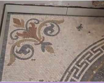 Floral Mosaic Tile Medallion, Circular Stone Mosaic Rug, Decorative Floor Inlay, Marble Mosaic Medallion, Entryway Patio Wall Decor