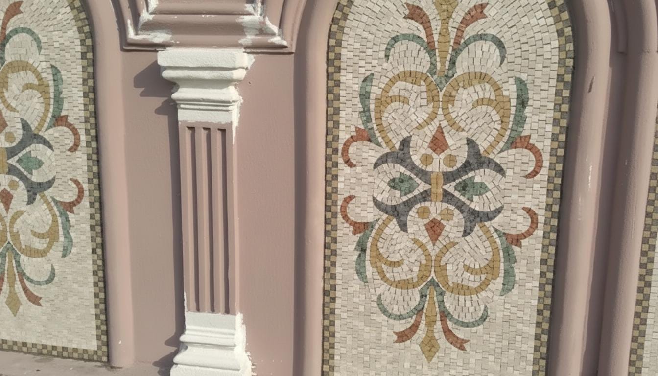 Italian Cornucopia Mural Mosaic Wall Panels Arched Floral Design ...