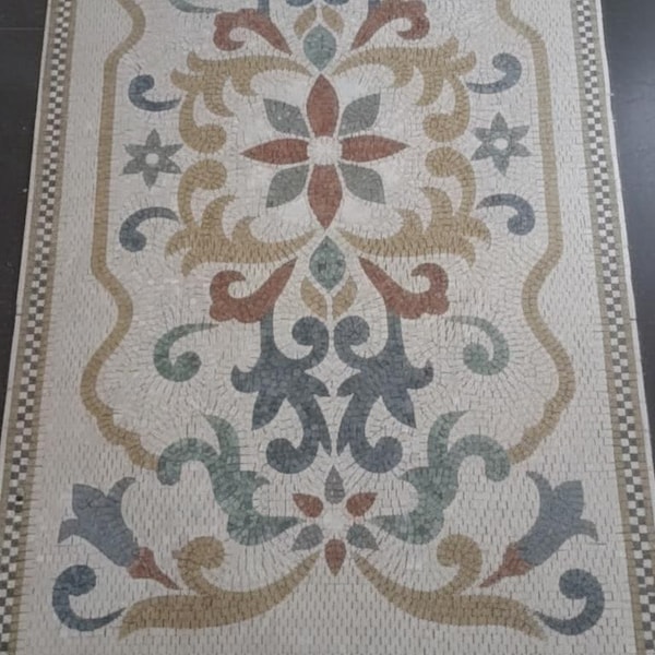 Handmade Roman Mosaic Art, Marble Tile Wall Decor, Mediterranean Style Backsplash, Luxury Mosaic Floor or Wall, Custom Sizes
