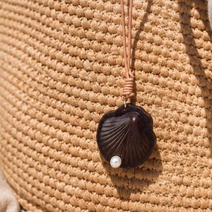 Seashell Bag Charm with Pearl Accent, Coastal Purse Accessory, Beach Accessory