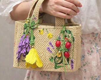 Charms de sac floraux colorés, accessoire de sac à main d'été fait main, décoration de sac de plage bohème