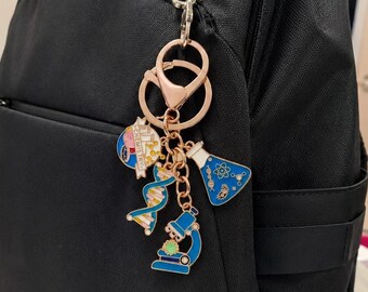 Porte-clés scientifique, breloque flacon de microscope pour chimie, biologie et ADN, cadeau pour professeur de sciences, pendentif pour sac à dos d'étudiant, souvenir de remise de diplôme