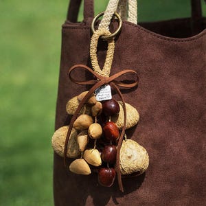 Natural Fruit Shell Charm, Seed Pods, Coconut Bell, Boho Positive Energy Keychain