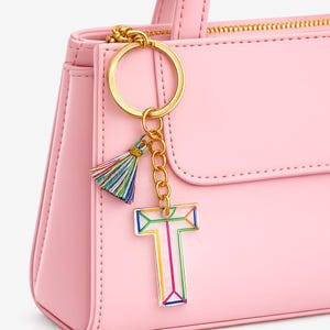 Personalized Acrylic Initial Keychain, Custom Letter Keyring with Rainbow Tassel, Clear Alphabet Bag Charm, Monogram Gift Backpack Accessory