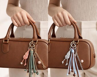 Charm de sac bohème à pampille, breloque pour sac à main en cuir, porte-clé fait main, décoration de sac à main esthétique, cadeau pour elle, pampille colorée