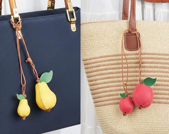 Bijou de sac fruit en cuir : porte-clés pomme poire, accessoire de sac à main kawaii