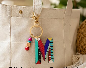 Porte-clés alphabet coloré, breloque lettre perle en bois, pendentif de sac initial personnalisé, accessoire cadeau de vacances pour clés et sacs à dos