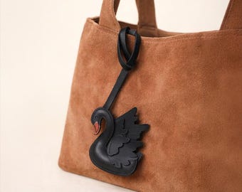 Bijou de sac cygne en cuir, porte-clés animal minimaliste