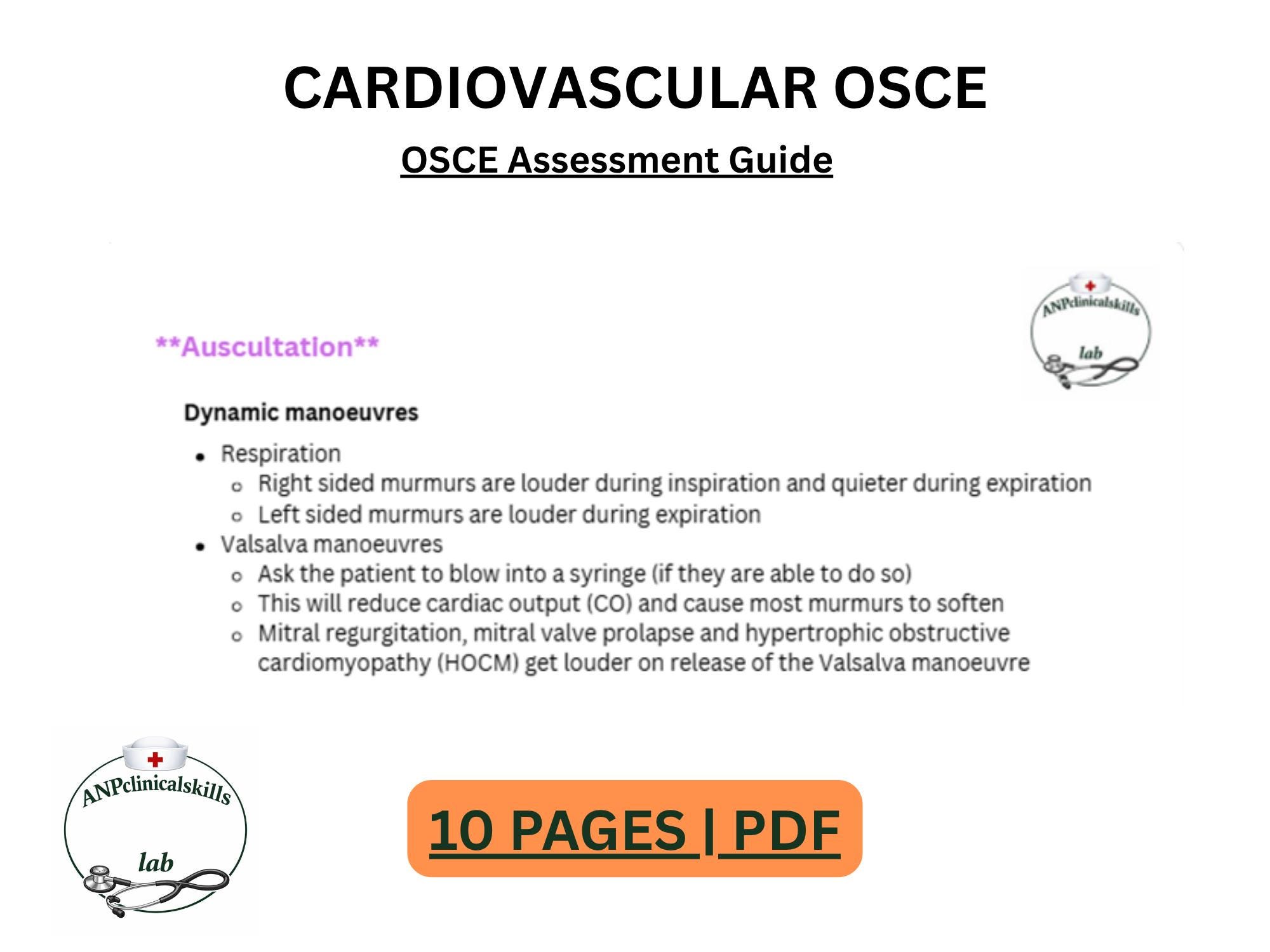 Cardiovascular Assessment OSCE Guide PDF | Nursing Notes | Clinical ...