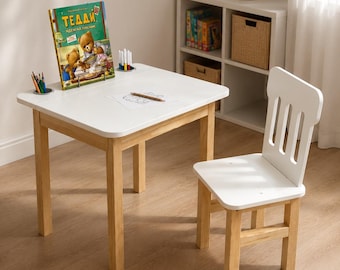 Transformer Wood Table and Stool set for children, Kids Writing Desk, Montessori Furniture