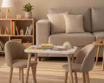 Montessori Kids Table and Chairs set, Toddler Table and Chair set, Handmade Furniture