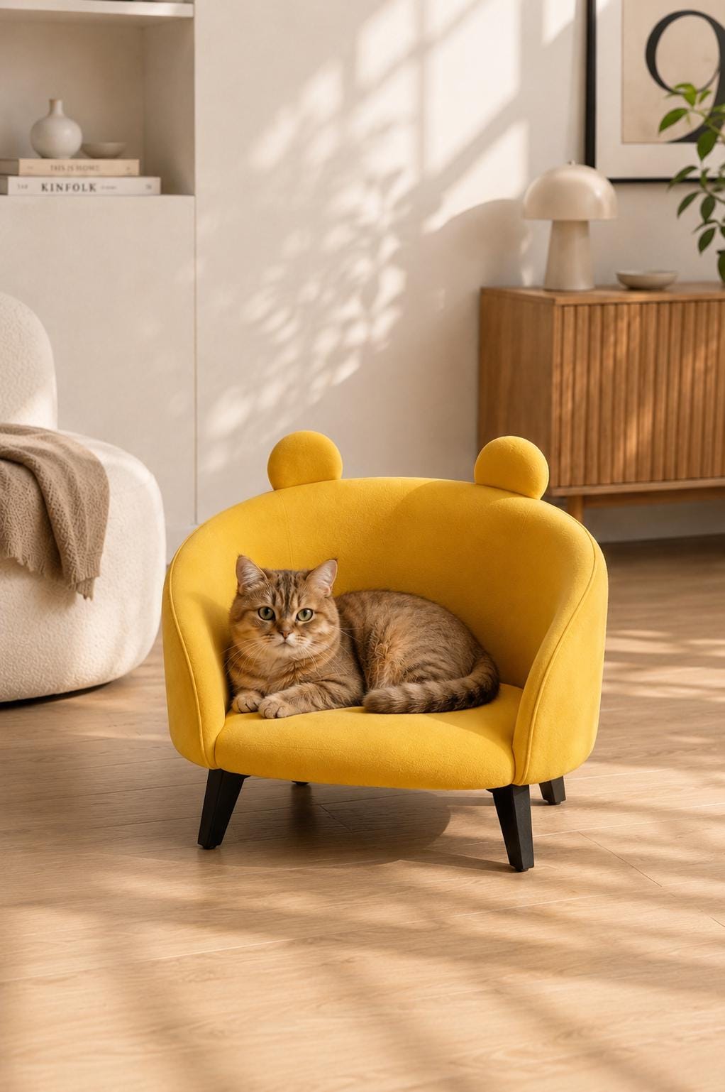 Yellow Velvet Pet Sofa Bed, Small Dog Cat House, Modern Pet Furniture