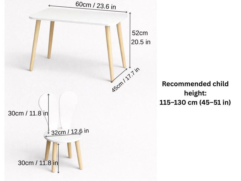 Wooden Kids Table and Bunny Chair Set | Montessori Minimalist Furniture ...