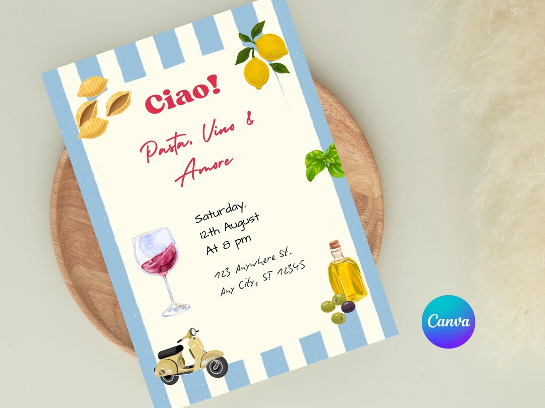 Italian Invite Italian Night Invitation Template, Pasta Dinner Party Invite, Italian ...