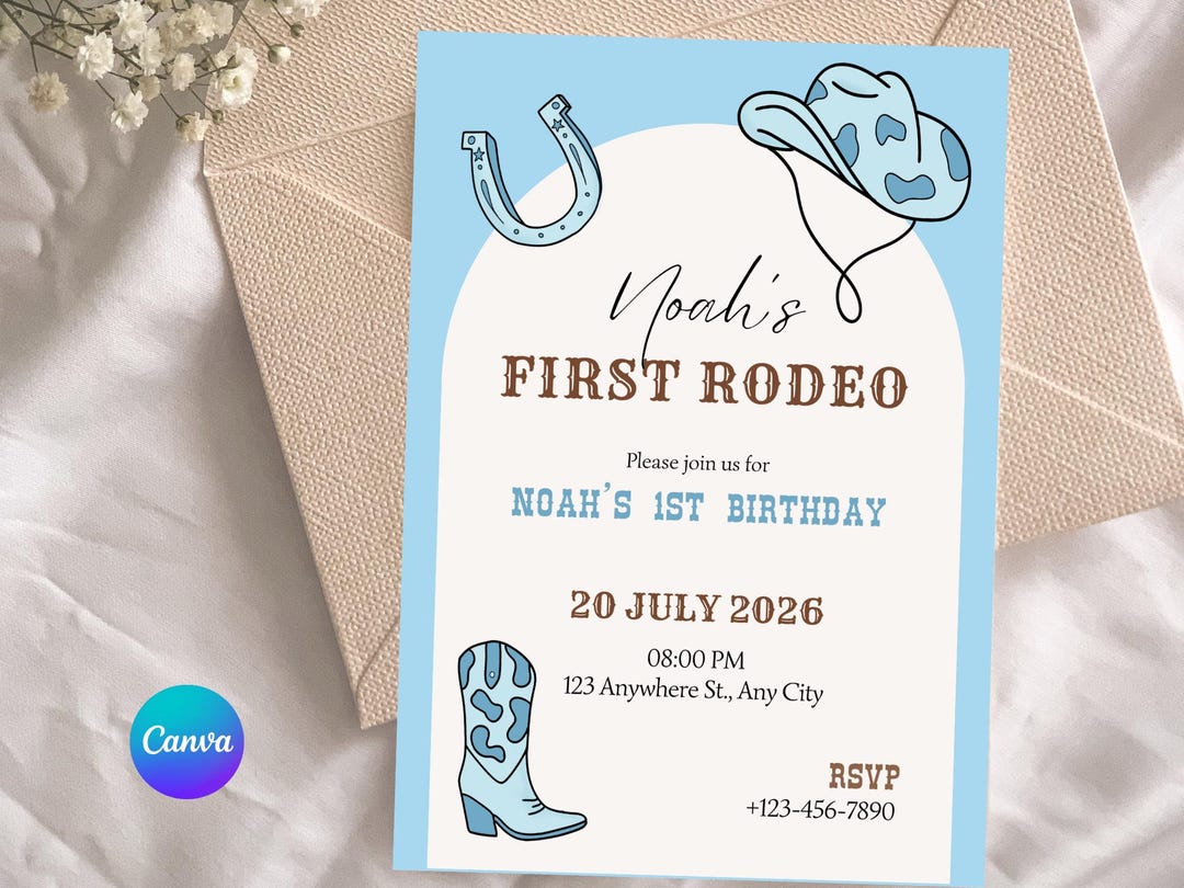 First Rodeo Birthday Invitation Boy, 1st Birthday Cowboy Invite ...