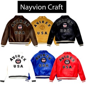 Men’s Avirex Real Lambskin Leather Bomber Jacket – American Flight Style Multicolor Aviator Pilot Jacket image 1