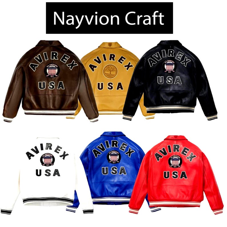 Men’s Avirex Real Lambskin Leather Bomber Jacket – American Flight Style Multicolor Aviator Pilot Jacket image 1