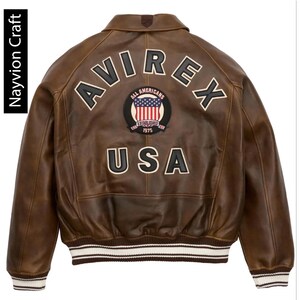 Men’s Avirex Real Lambskin Leather Bomber Jacket – American Flight Style Multicolor Aviator Pilot Jacket image 3