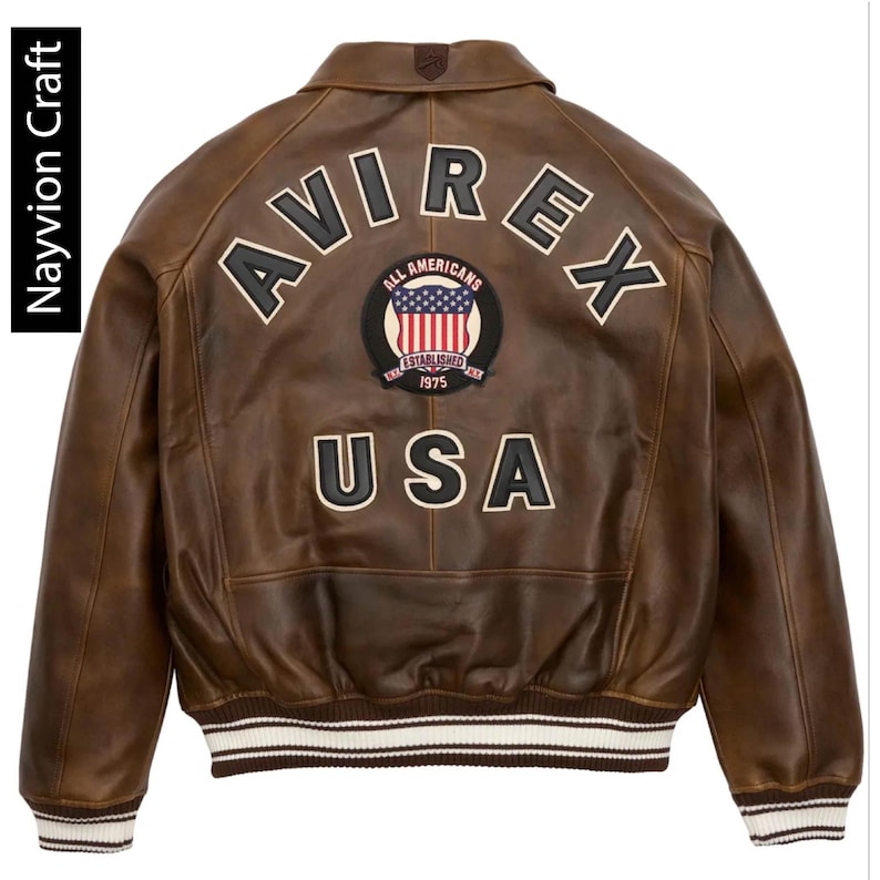 Men’s Avirex Real Lambskin Leather Bomber Jacket – American Flight Style Multicolor Aviator Pilot Jacket image 3