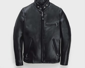 Men’s Slim Fit Cafe Racer Jacket Black Faux Leather Minimalist Motorcycle Style