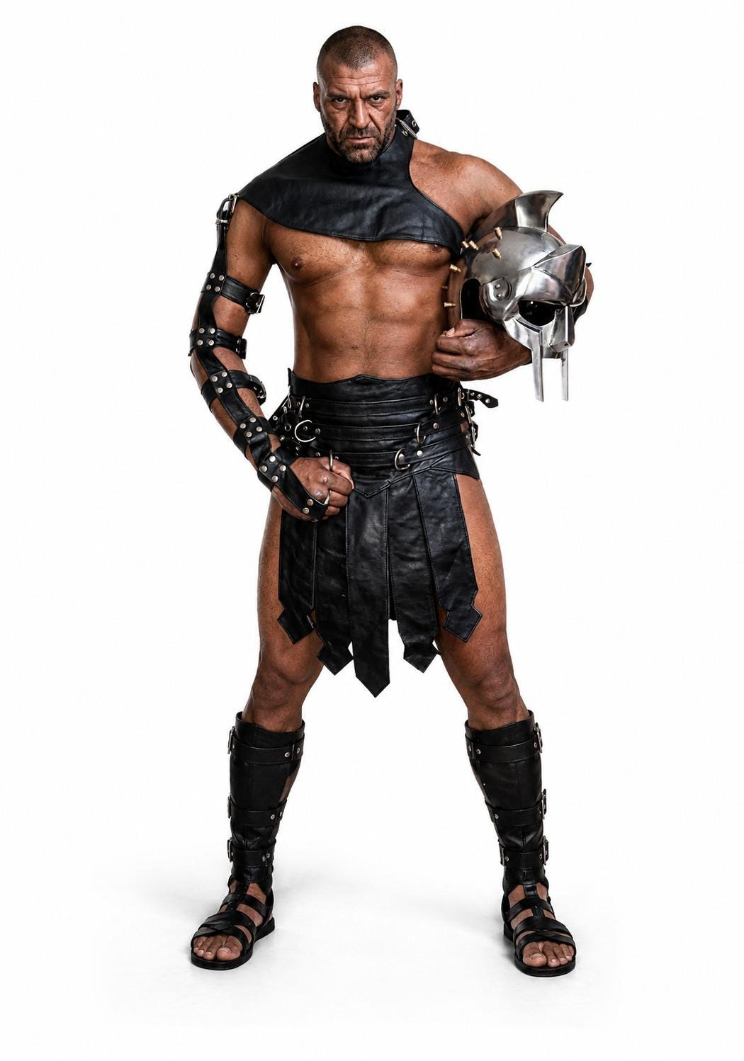 Men's Genuine Leather Gladiator Kilt Set - Roman Style LARP Outfit, Club Wear Harness