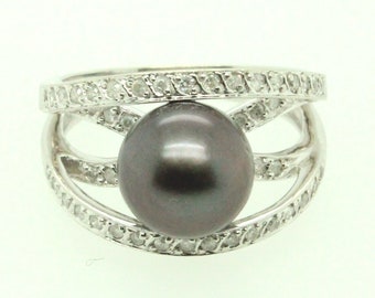 Tahitian Pearl & Diamond 14K white gold ring