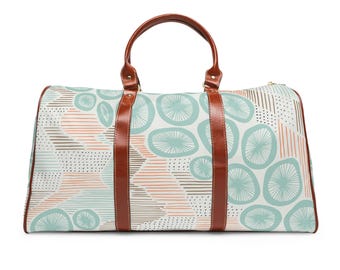 Coastal Geometric Travel Bag | Waterproof Seafoam Sand Terracotta Duffel