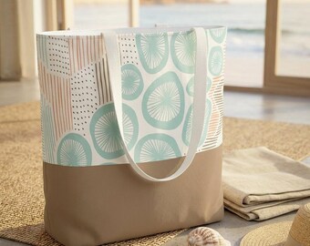 Sea Glass Beach Tote Coastal Market Bag Ocean Pattern Carryall Gift