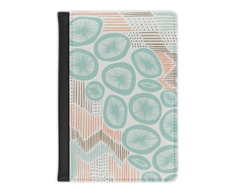Coastal Passport Cover, Seafoam Abstract Circle Pattern Travel Wallet