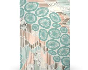 Seafoam Coastal Travel Blanket with Pouch | Abstract Aqua & Sand Pattern, Elevated Travel Essential