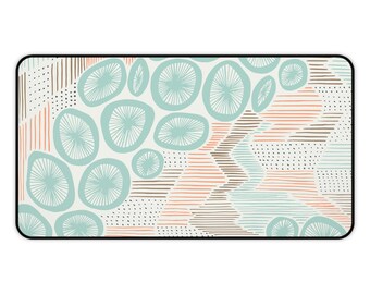 Coastal Desk Mat, Abstract Ocean Mouse Pad, Seafoam Sand Minimalist Design