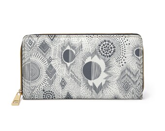 Sacred Geometry Charcoal Ivory Zipper Wallet | Minimalist Geometric Pattern
