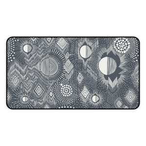 Sacred Geometry Desk Mat | Mandala Mouse Pad, Monochrome Sunburst Pattern, Charcoal Ivory Workspace Mat