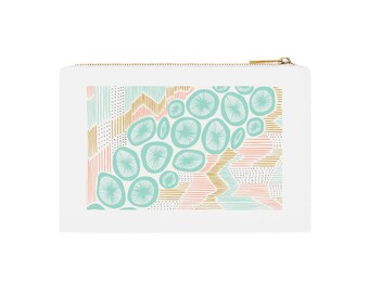Abstract Organic Cosmetic Bag | Cotton Canvas Makeup Pouch, Gold Zipper