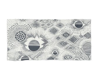 Abstract Coastal Beach Towel, Neutral Sun & Tide Geometric Pattern