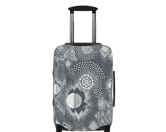 Sacred Geometry Luggage Cover | Mandala Black Ivory Tribal Suitcase Cover