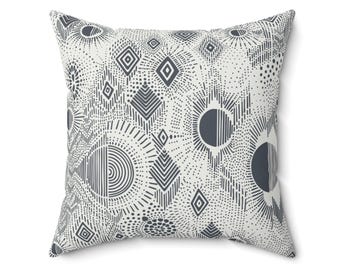 Sacred Geometry Throw Pillow | Black Ivory Mandala Tribal Cushion
