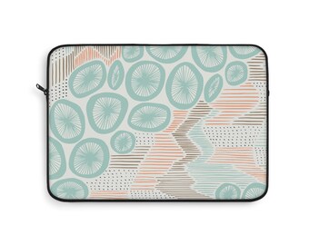 Coastal Laptop Sleeve | Abstract Pebble Pattern MacBook Case | Sea Glass Green Beach Tech Sleeve