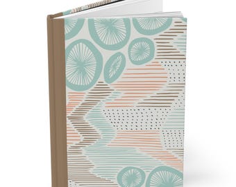 Coastal Hardcover Journal | Teal & Sand Ocean Waves Abstract Notebook