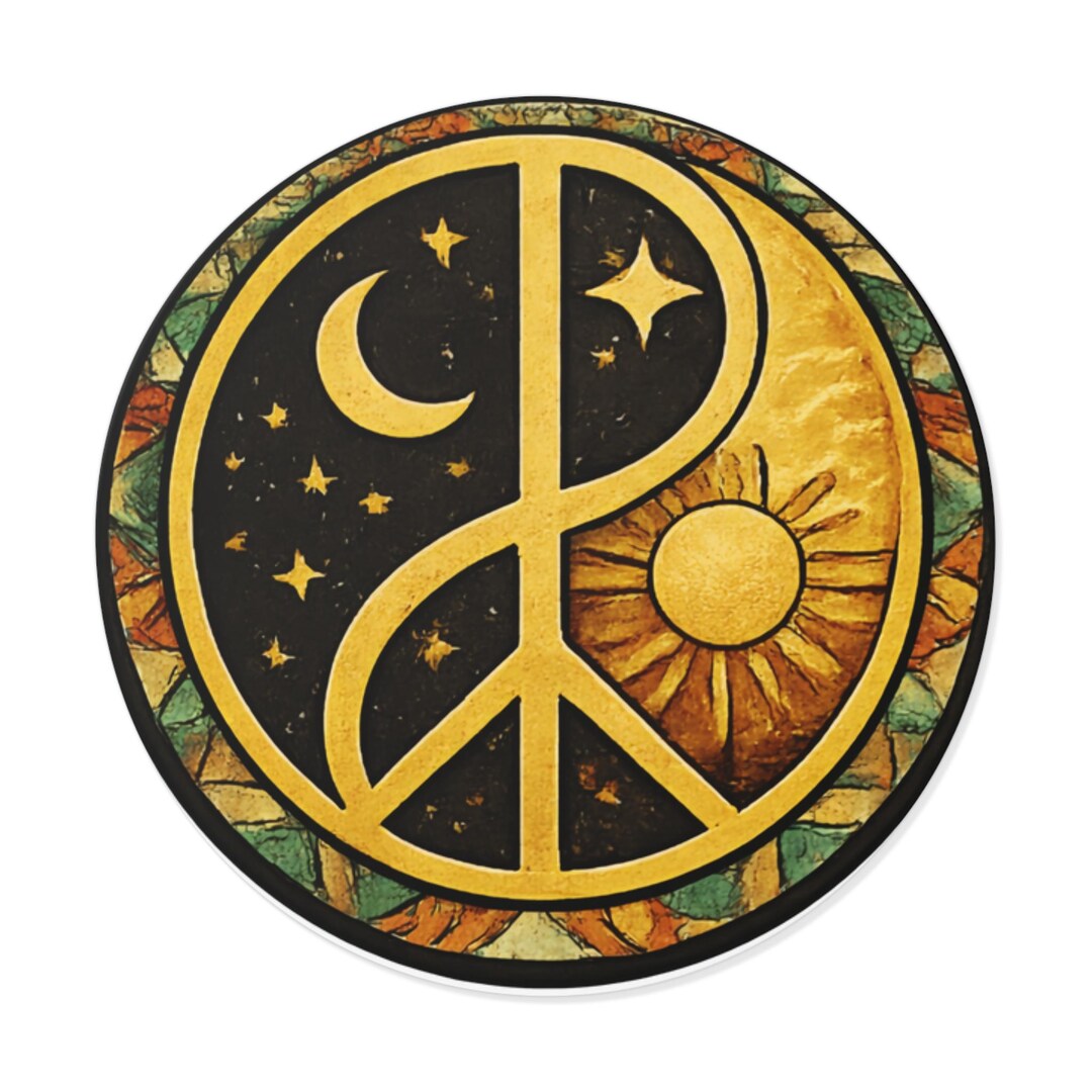 Sun Moon Peace Sign Sticker | Round Vinyl Sticker, Day Night Hippie ...
