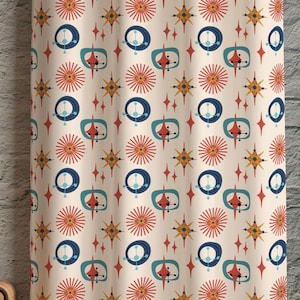 Retro Atomic Starburst Geometric Curtain: Mid Century Space Age Print Drapery