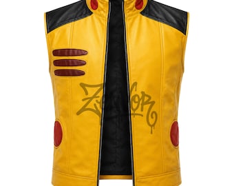 Yellow Pikachu Style Leather Biker Vest Anime Cosplay Costume Jacket