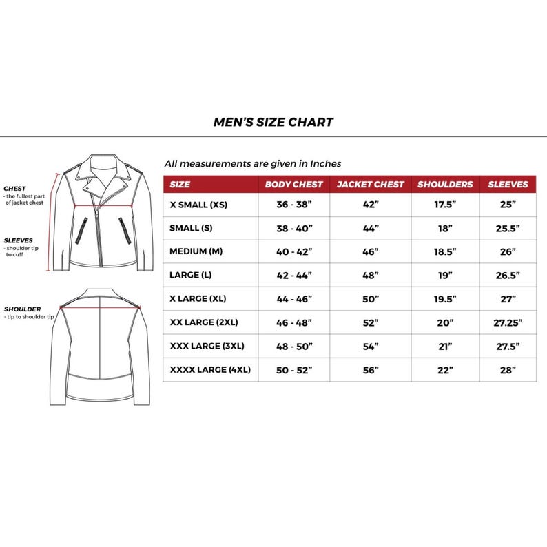 Size chart men