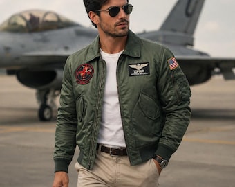 Herren Top Gun grüne Militär Flugbomberjacke | Vintage Fliegerjacke
