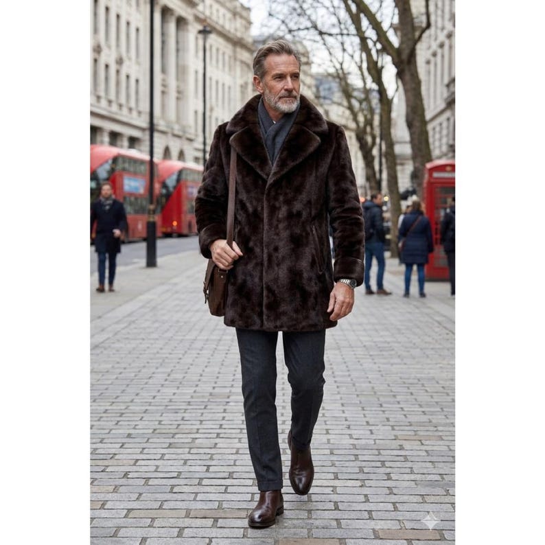 Men's brown mink fur coat