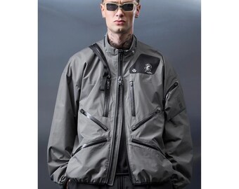 Men’s techwear jacket cyberpunk hooded winter outerwear | vintage tactical cosplay